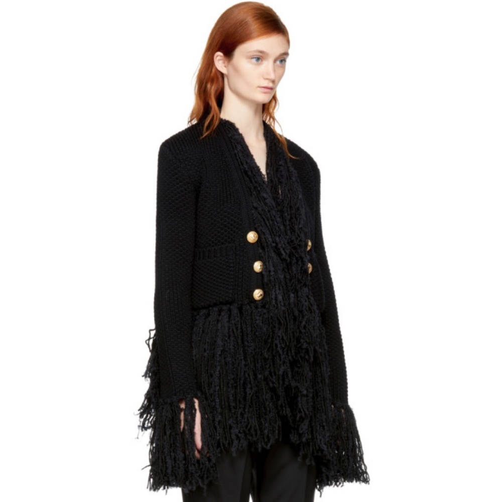 Balmain Wool Fringe Vest Black 40
